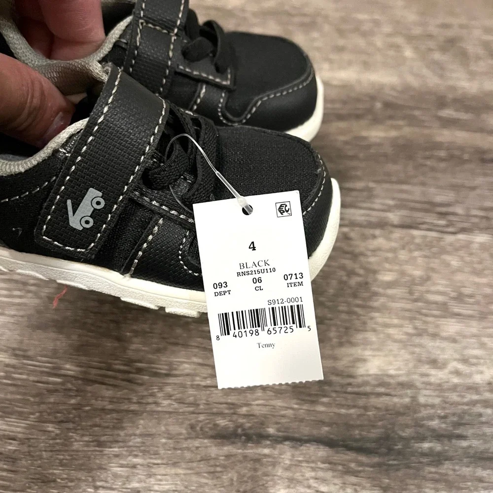 See Kai Run Basics Tenny Black Hook and Loop Sneakers Kids Size 4 NWT